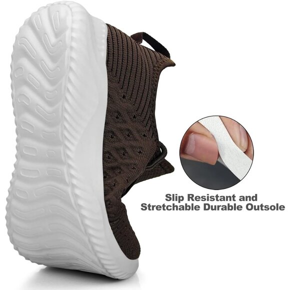 Women's Brown Slip-On Walking Shoes Lightweight Breathable Non-Slip Sneaker - Picture 3 of 6